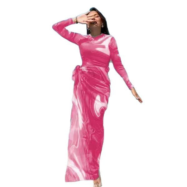 Ladies Elegant Maxi Dress with Wrap Belt Mune Fashion