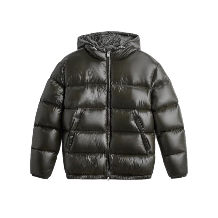 Women nan shiny quilted jacket with hood padded thermal filling and straight comfort cut Mune Fashion