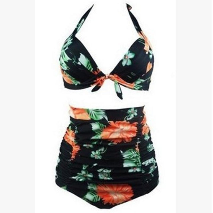 Ladies high-waisted bikini set with floral design and ruffles Mune Fashion