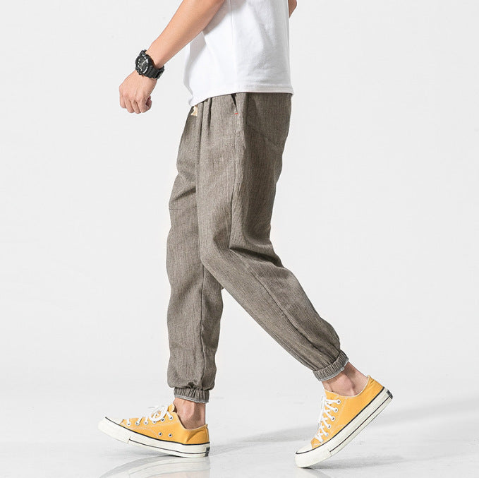 Men's casual linen jogger pants with drawstring, textured surface, and elastic cuffs Mune Fashion