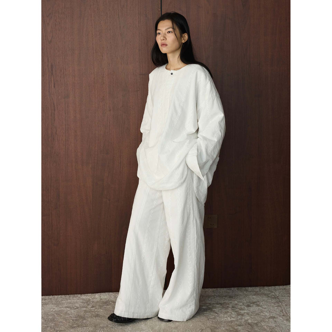 Women's Wide Tunic Set with Textured Fabric, Wide Sleeve and Palazzo Pants Mune Fashion