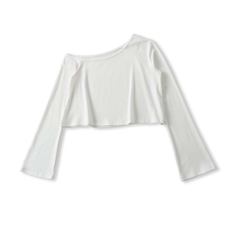 Women's Cropped Off-Shoulder Long Sleeve with Flared Trumpet Sleeves made of Jersey Mune Fashion