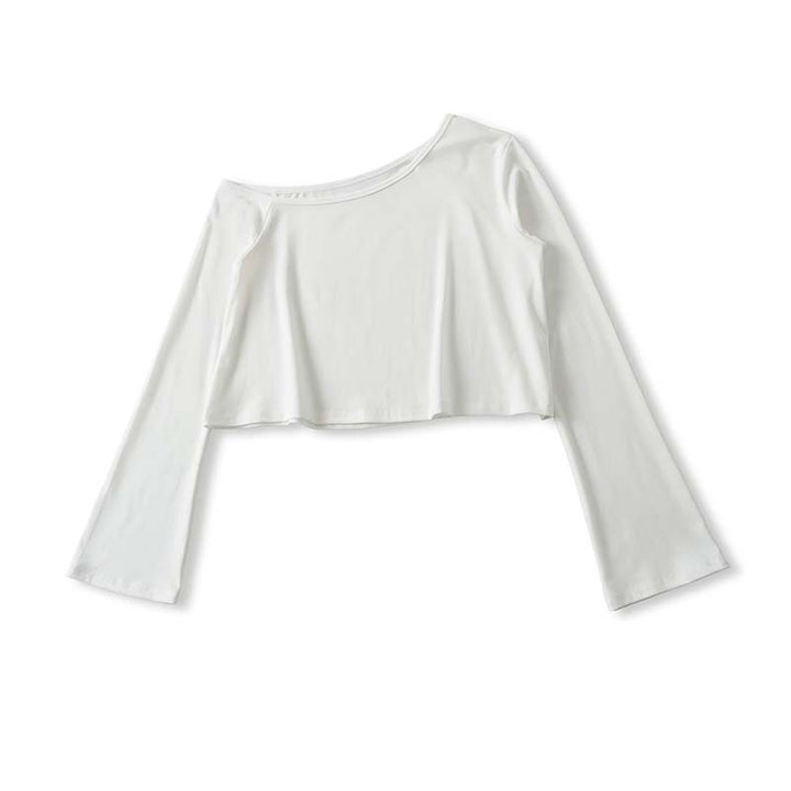 Women's Cropped Off-Shoulder Long Sleeve with Flared Trumpet Sleeves made of Jersey Mune Fashion
