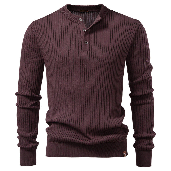 Men's ribbed long-sleeve henley pullover with stand-up collar, fine rib knit and slim fit Mune Fashion