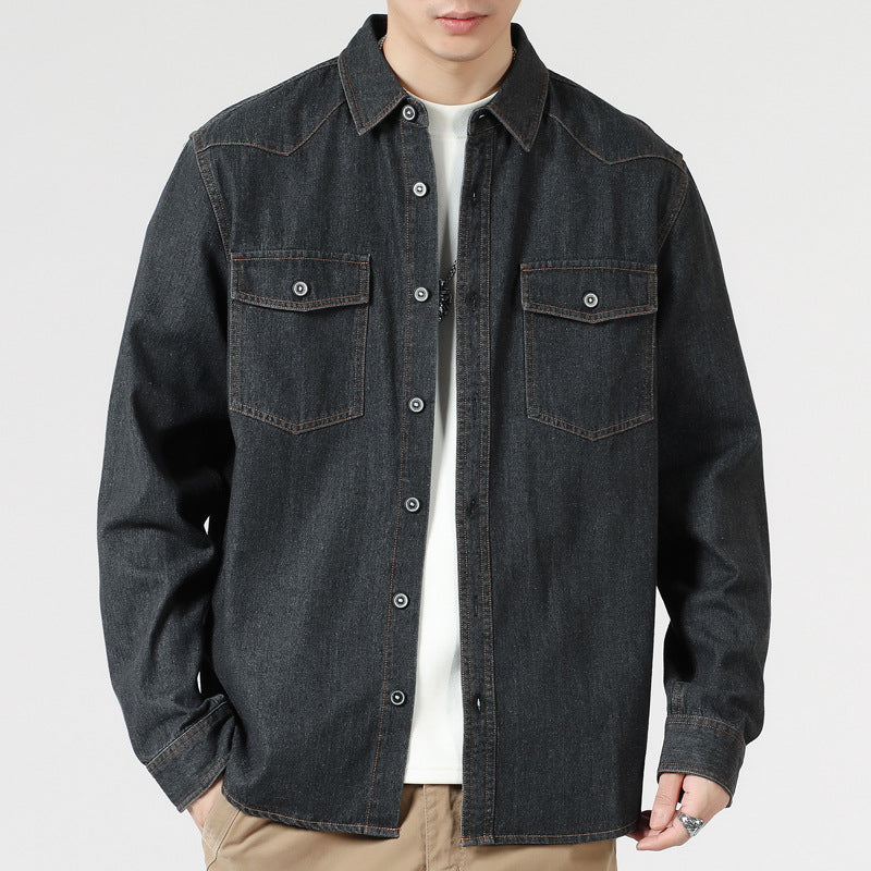 Men's Loose Denim Overshirt with Patch Chest Pockets and Full Button Placket Mune Fashion