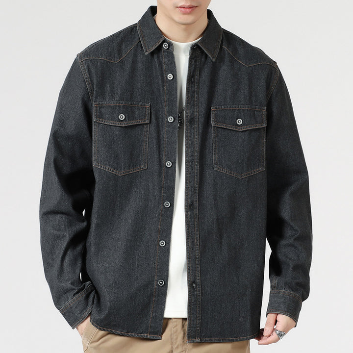 Men's Loose Denim Overshirt with Patch Chest Pockets and Full Button Placket Mune Fashion