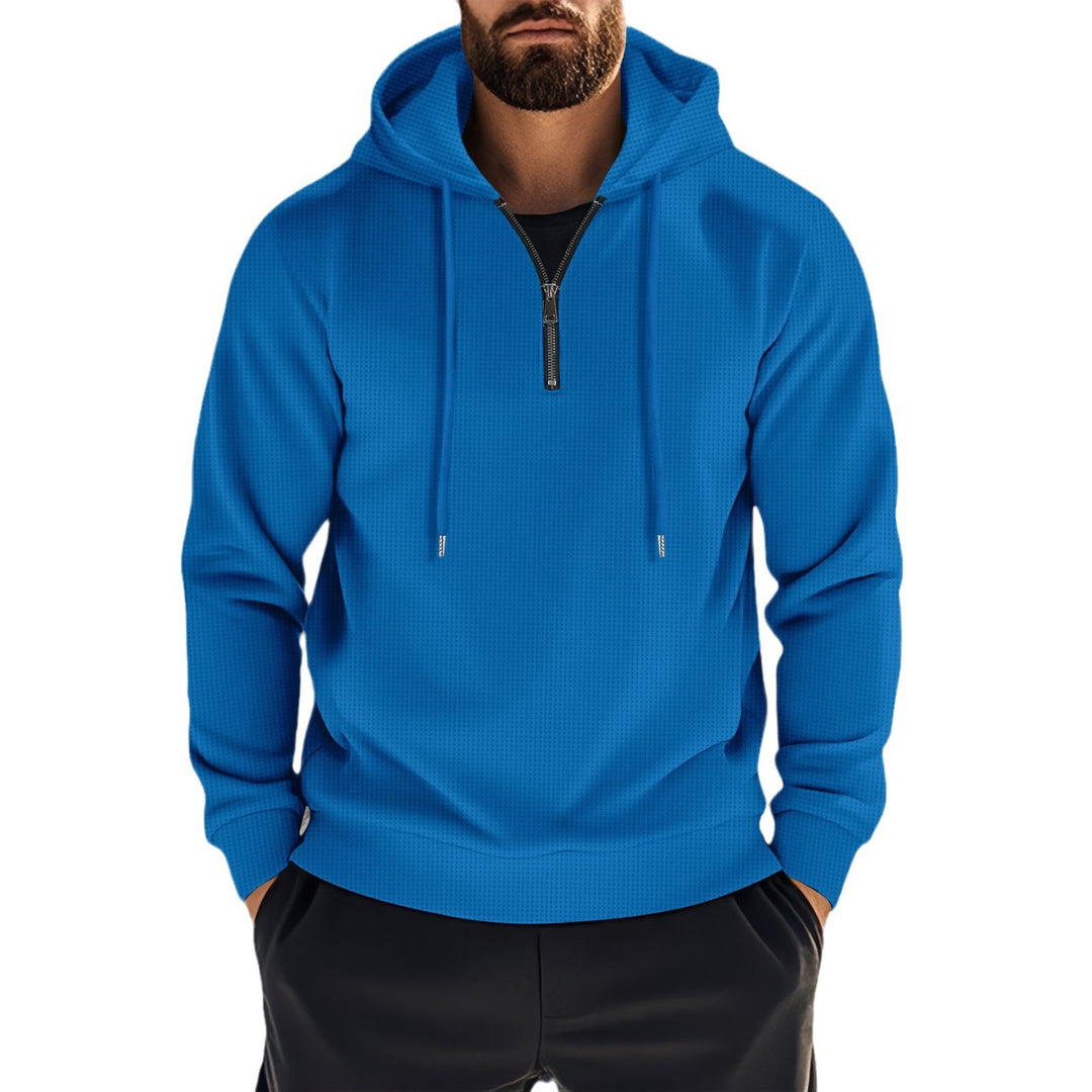 Men's Hooded Sweatshirt with Half Zipper and Fine Waffle Structure Mune Fashion