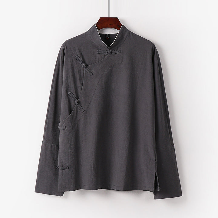 Men's Loose Stand Collar Top with Toggle Buttons and Side Button Placket Mune Fashion