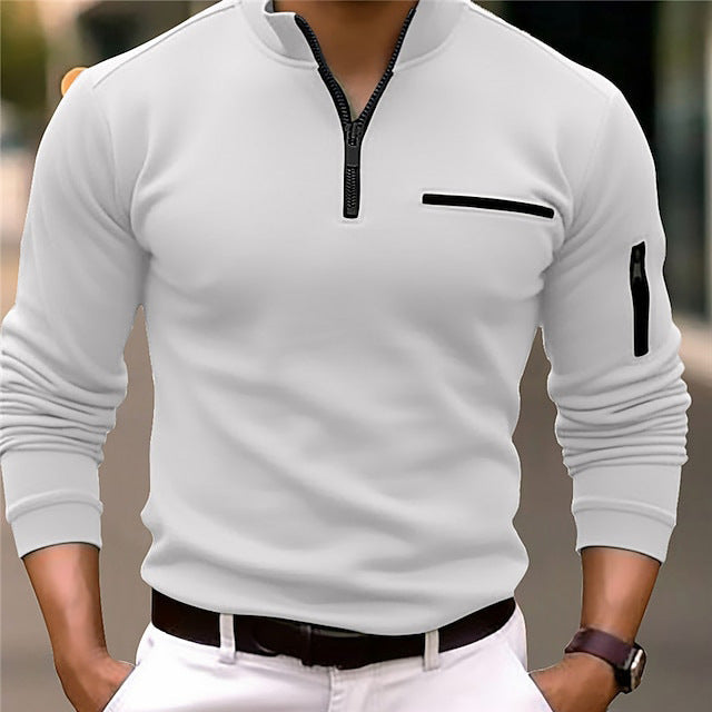 Men's Slim-Fit Pullover with Half Zipper, Chest and Sleeve Pocket Mune Fashion