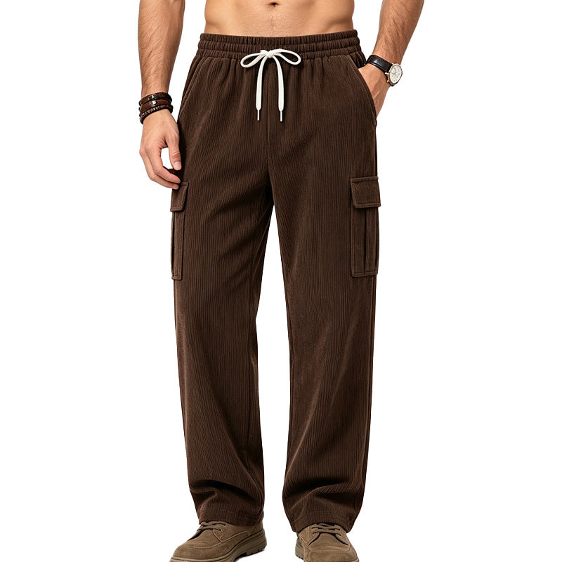 Men's Casual Corduroy Cargo Pants with Elastic Waistband and Drawstring Mune Fashion