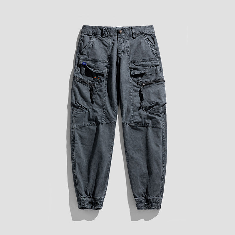 Men's Multifunctional Cargo Jogging Pants in Tactical Canvas Style with Knee Panels, Zipper and Flap Pockets Mune Fashion