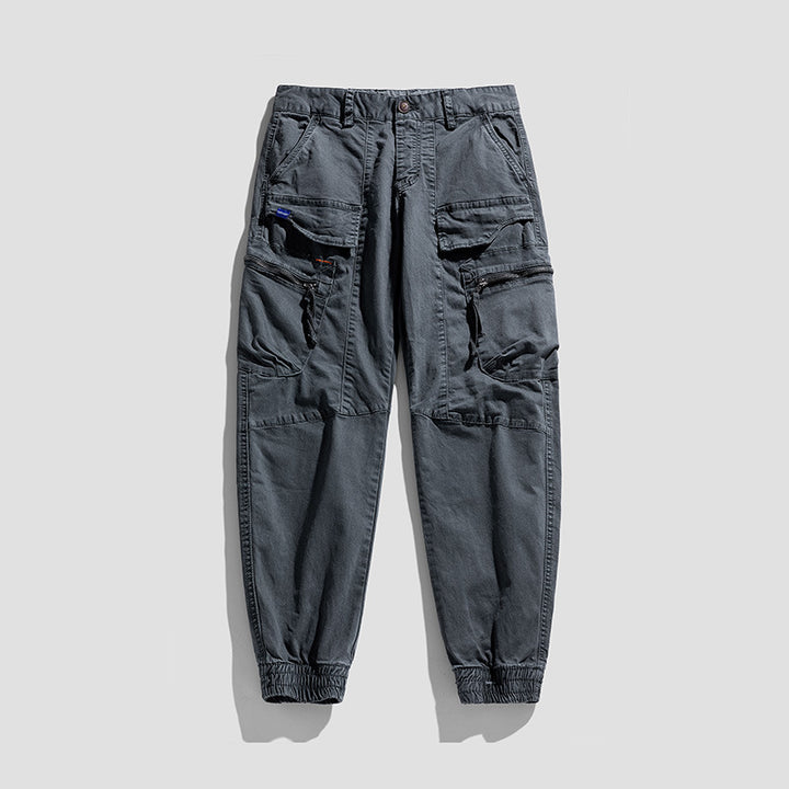 Men's Multifunctional Cargo Jogging Pants in Tactical Canvas Style with Knee Panels, Zipper and Flap Pockets Mune Fashion
