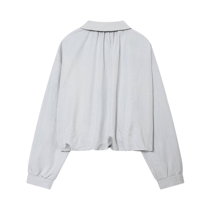 Women's Cropped Bomber Jacket in Oversized Look with Shirt Collar and Elastic Waistband