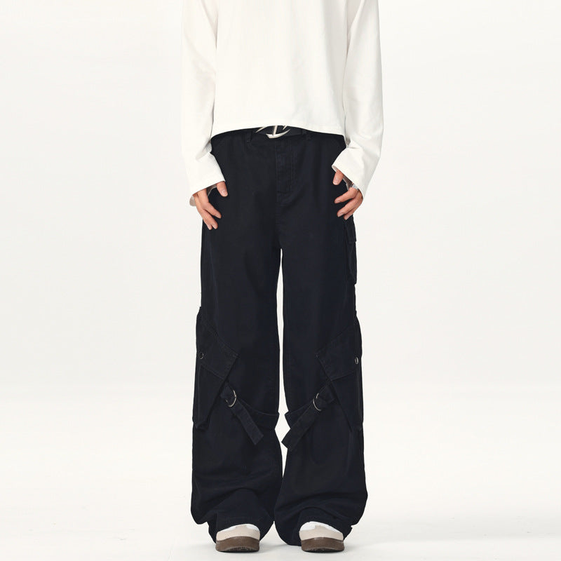 Men's Extra Wide Cargo Palazzo Pants with Metal Rings and Adjustable Leg Loops Mune Fashion