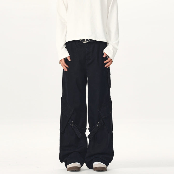 Men's Extra Wide Cargo Palazzo Pants with Metal Rings and Adjustable Leg Loops Mune Fashion
