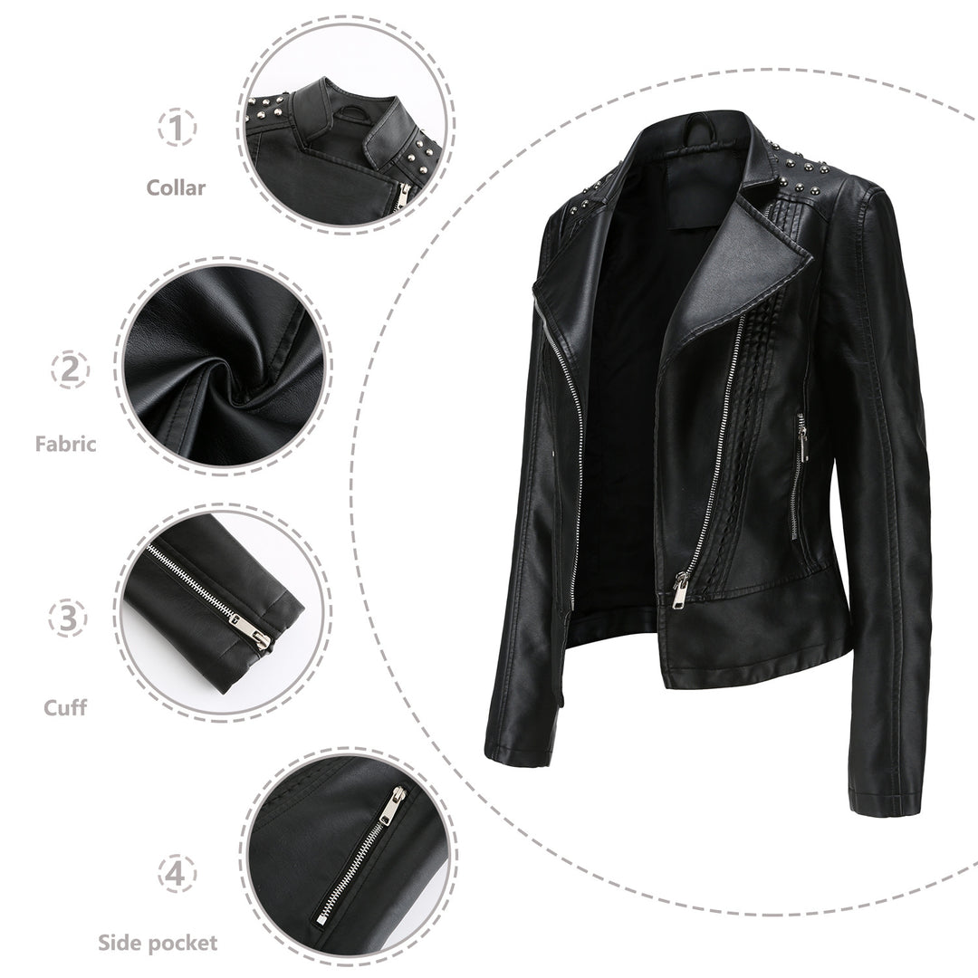 Women's nan biker jacket made of faux leather with studded details and asymmetric zipper Mune Fashion