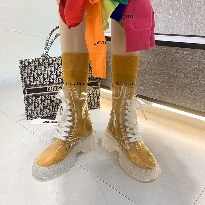 Women Transparent Platform High-Top Boots with Colored Insole Mune Fashion