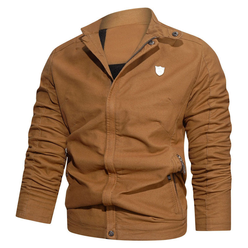 Men's Slim-Fit Canvas Blouson with Stand Collar, Concealed Zipper, and Zip Pockets Mune Fashion