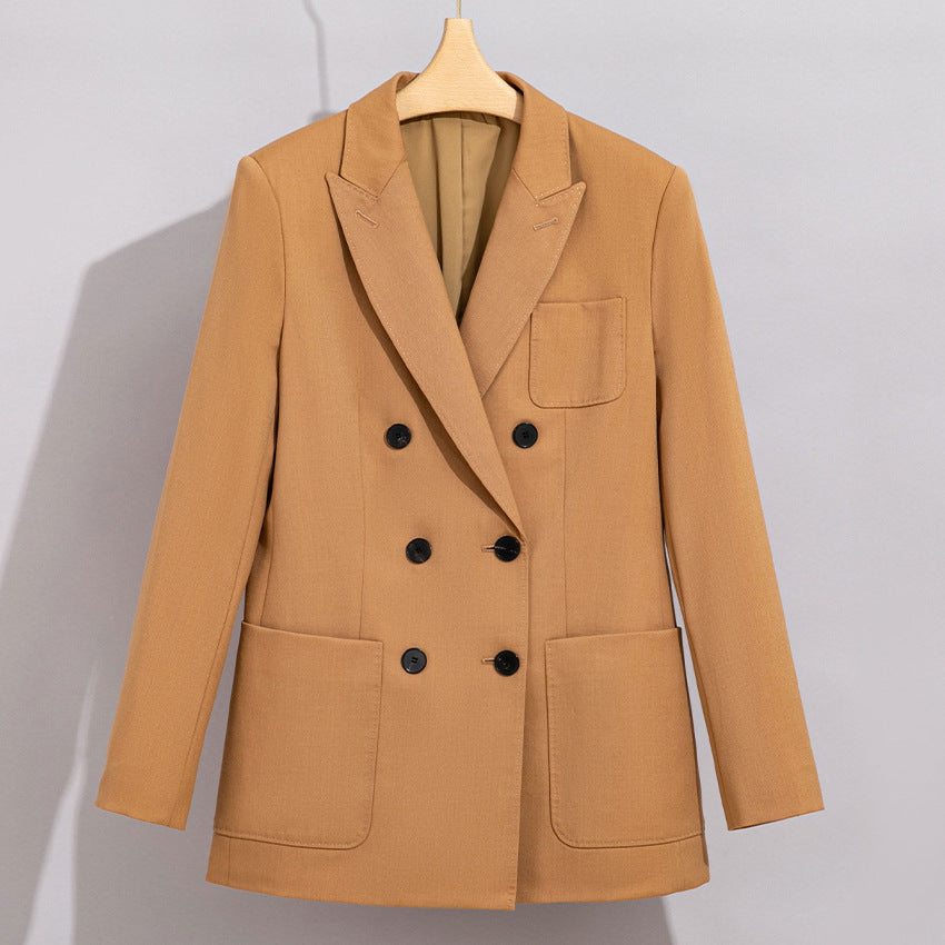 Women's Double-Breasted Blazer-Pants Set made of Wool Blend with Casual Oversized Blazer and High-Waisted Pleated Trousers Mune Fashion