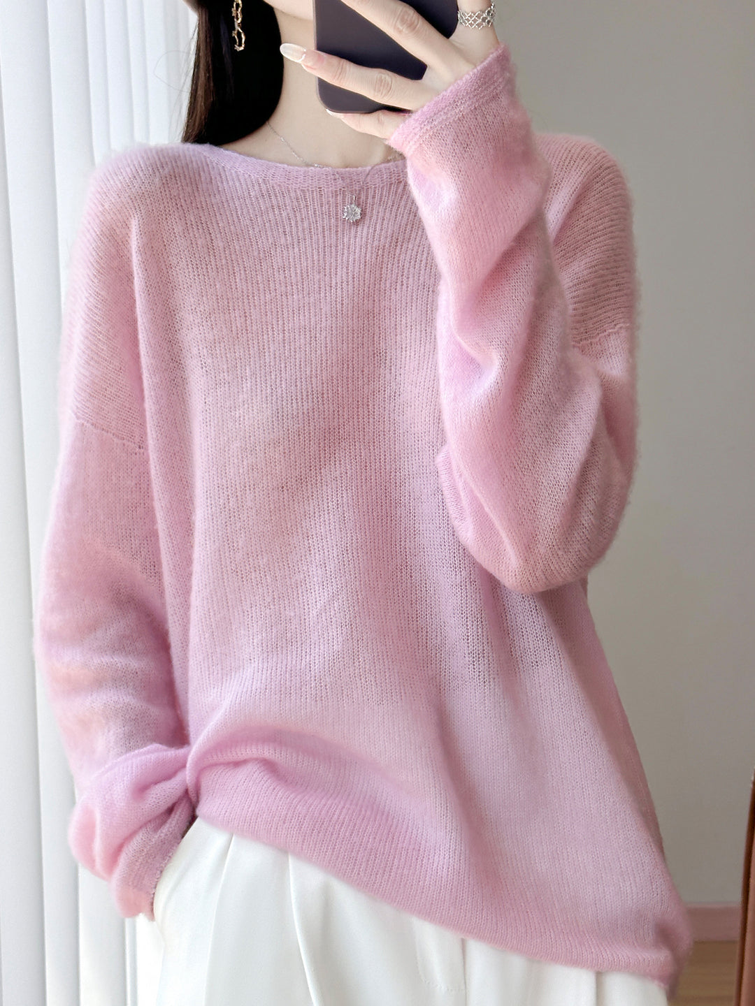 Women's Ultralight Mohair-Look Oversized Sweater with Boat Neck and Drop Shoulder Mune Fashion