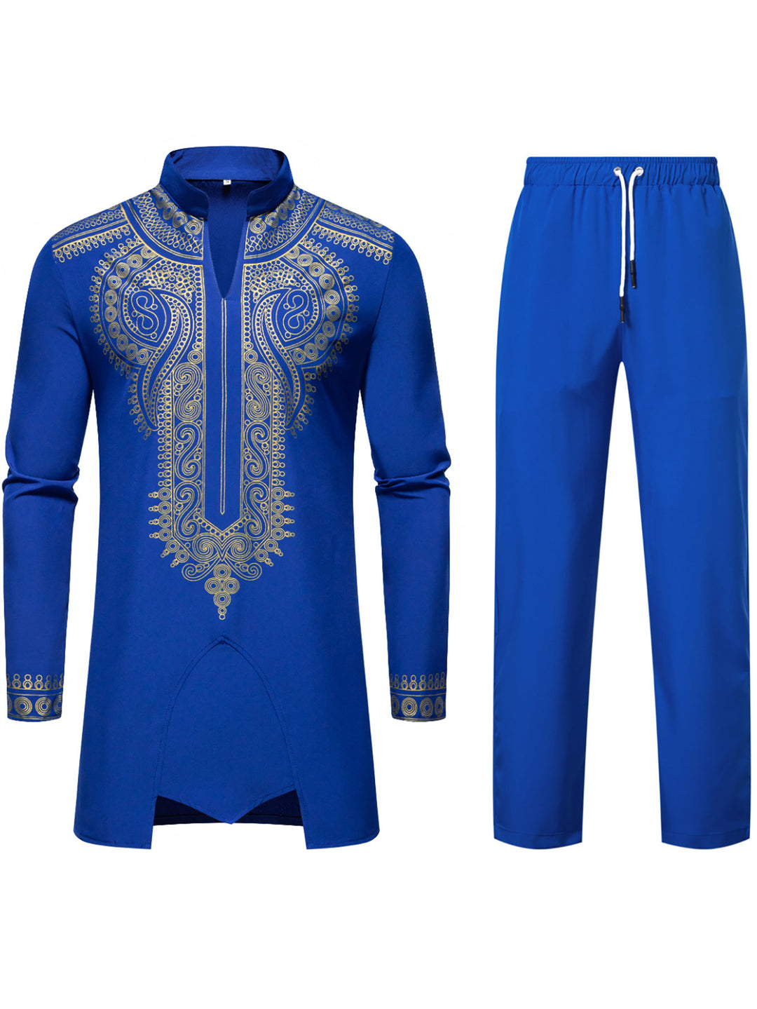Men's Traditional Embroidered Tunic Set with Mandarin Collar and Elastic Pants Mune Fashion