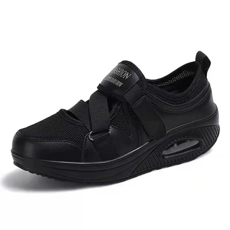 Women’s Sporty Platform Sneakers with Air Chamber, Knit Mesh and Velcro Cross Straps Mune Fashion
