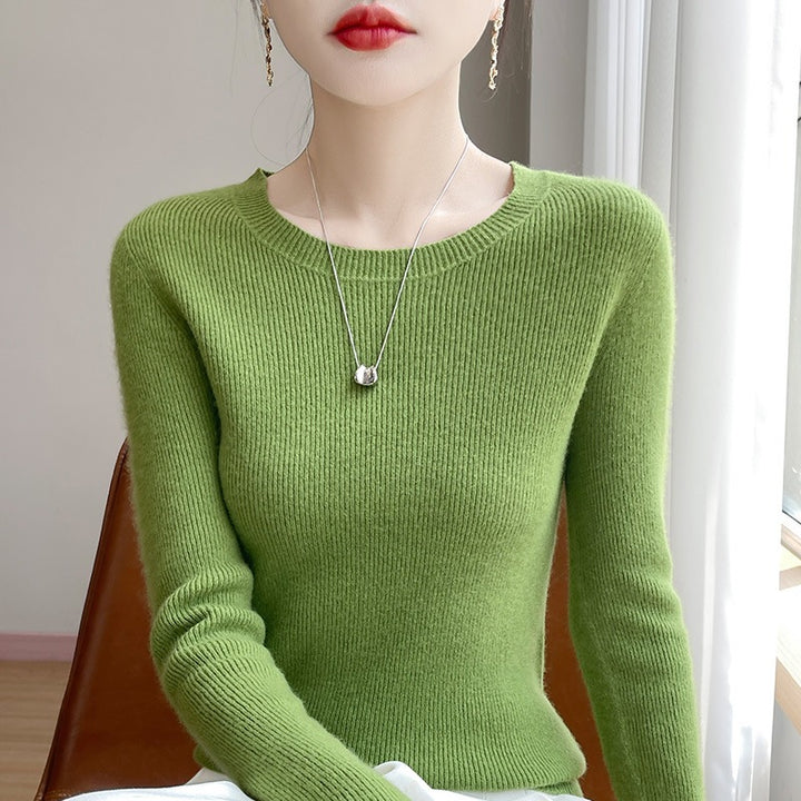 Women's Tailored Round Neck Sweater in Fine Ribbed Cashmere Look Mune Fashion