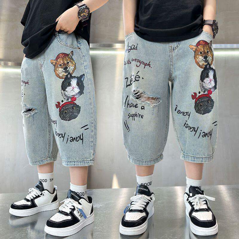 Unisex loose denim cargo shorts with creative animal motifs Mune Fashion