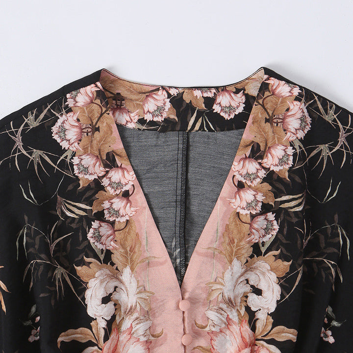 Women's short dress in kimono style with waist belt and V-neck Mune Fashion