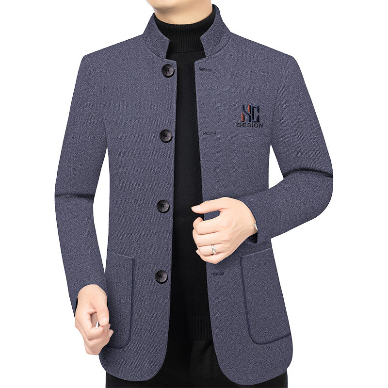 Men's Semi-Lined Blazer with Mandarin Collar made of Structured Wool Blend Mune Fashion