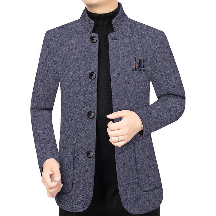 Men's Semi-Lined Blazer with Mandarin Collar made of Structured Wool Blend Mune Fashion