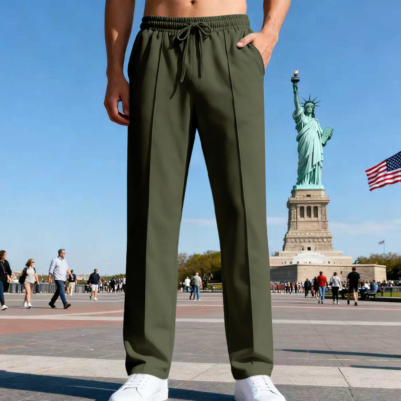 Men's Wide Travel Lounge Pants with Crease, Elastic Drawstring and Side Insert Pockets Mune Fashion