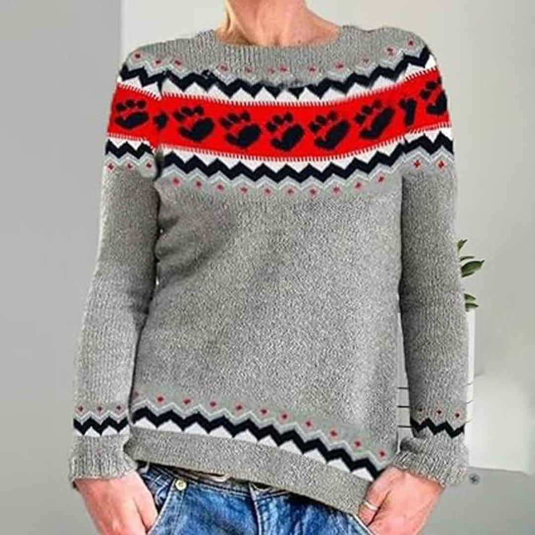 Women's patterned Norwegian knit sweater with wide round neckline and casual oversized fit Mune Fashion