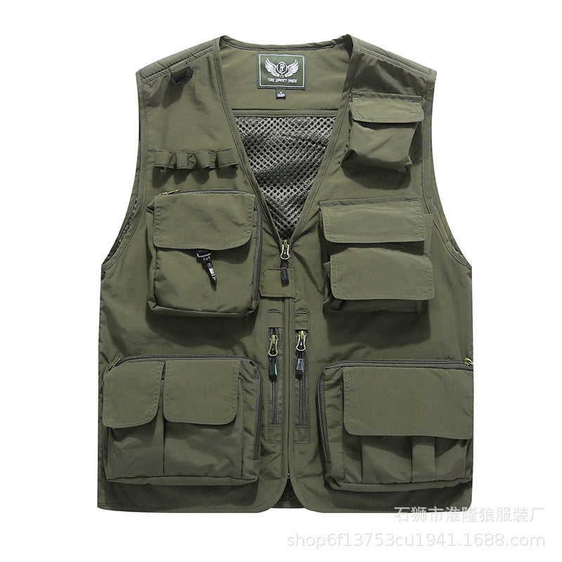 Men's Multifunctional Utility Vest with Multiple Pockets, Mesh Lining and Zipper Front Mune Fashion