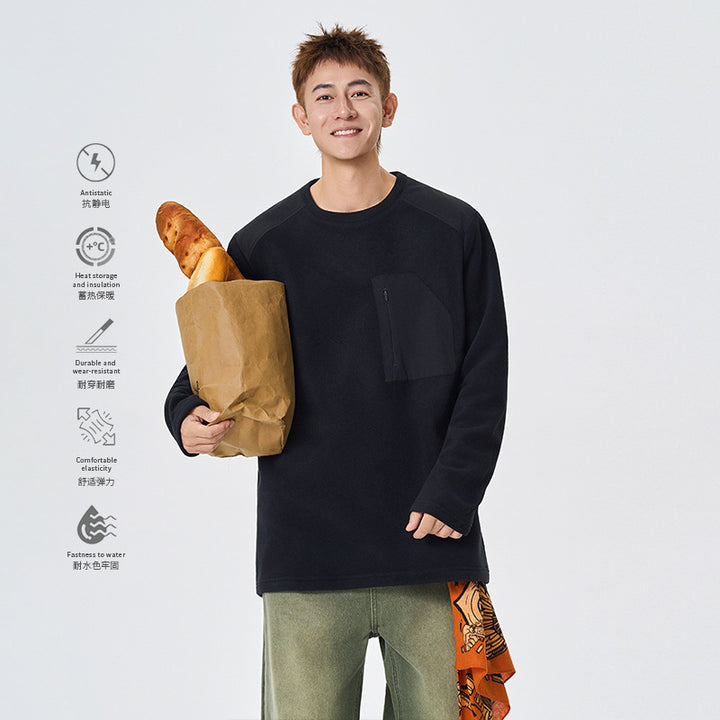 Men's thermal fleece pullover with chest zipper and technical round neck Mune Fashion