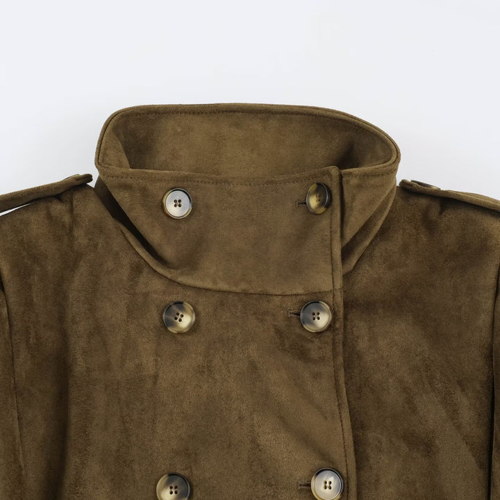 Women’s short jacket in sailor and military mix with high stand-up collar, epaulettes and fitted drawstring Mune Fashion