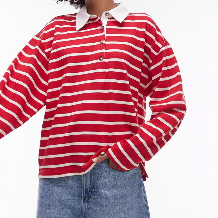 Women's Casual Striped Shirt with Polo Collar