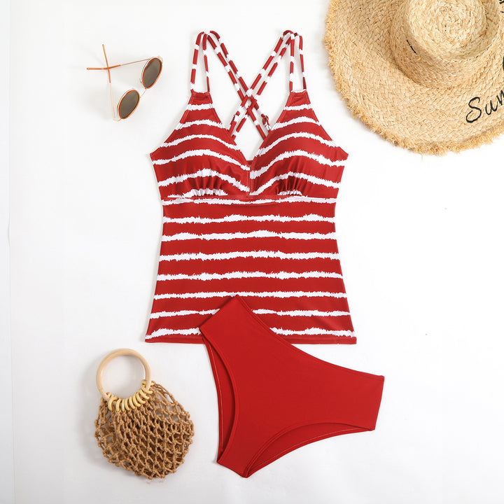 Women's tankini with trendy striped top design Mune Fashion