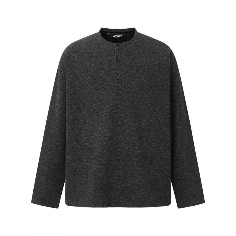 Unisex Oversize fine knit sweater with Henley button placket and stand-up collar Mune Fashion