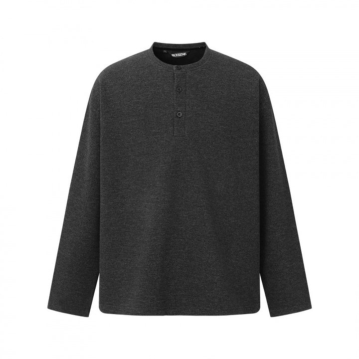 Unisex Oversize fine knit sweater with Henley button placket and stand-up collar Mune Fashion