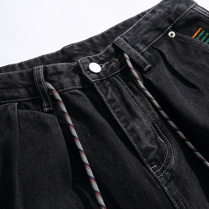 Unisex Wide Baggy Jeans with Drawstring Waist, Pleated Front and Utility Pockets Mune Fashion