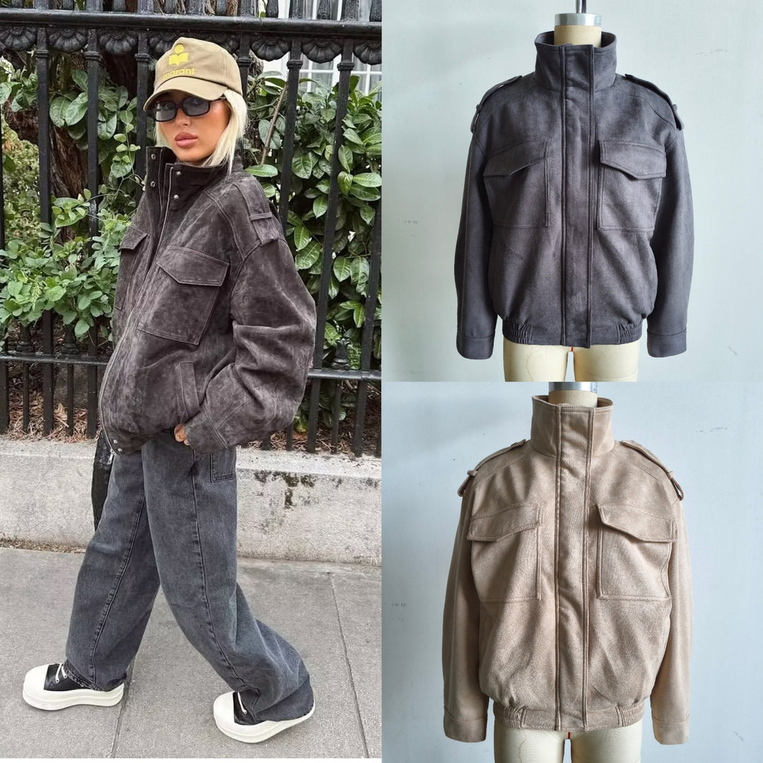 Men's field jacket in utilitarian style with stand-up collar, shoulder flaps, and patch flap pockets Mune Fashion