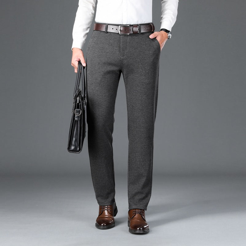 Men's Elegant Stretch Wool Look Trousers with Straight Cut and Elastic Waistband Mune Fashion