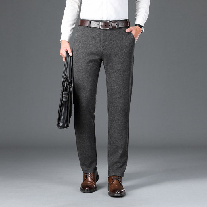 Men's Elegant Stretch Wool Look Trousers with Straight Cut and Elastic Waistband Mune Fashion