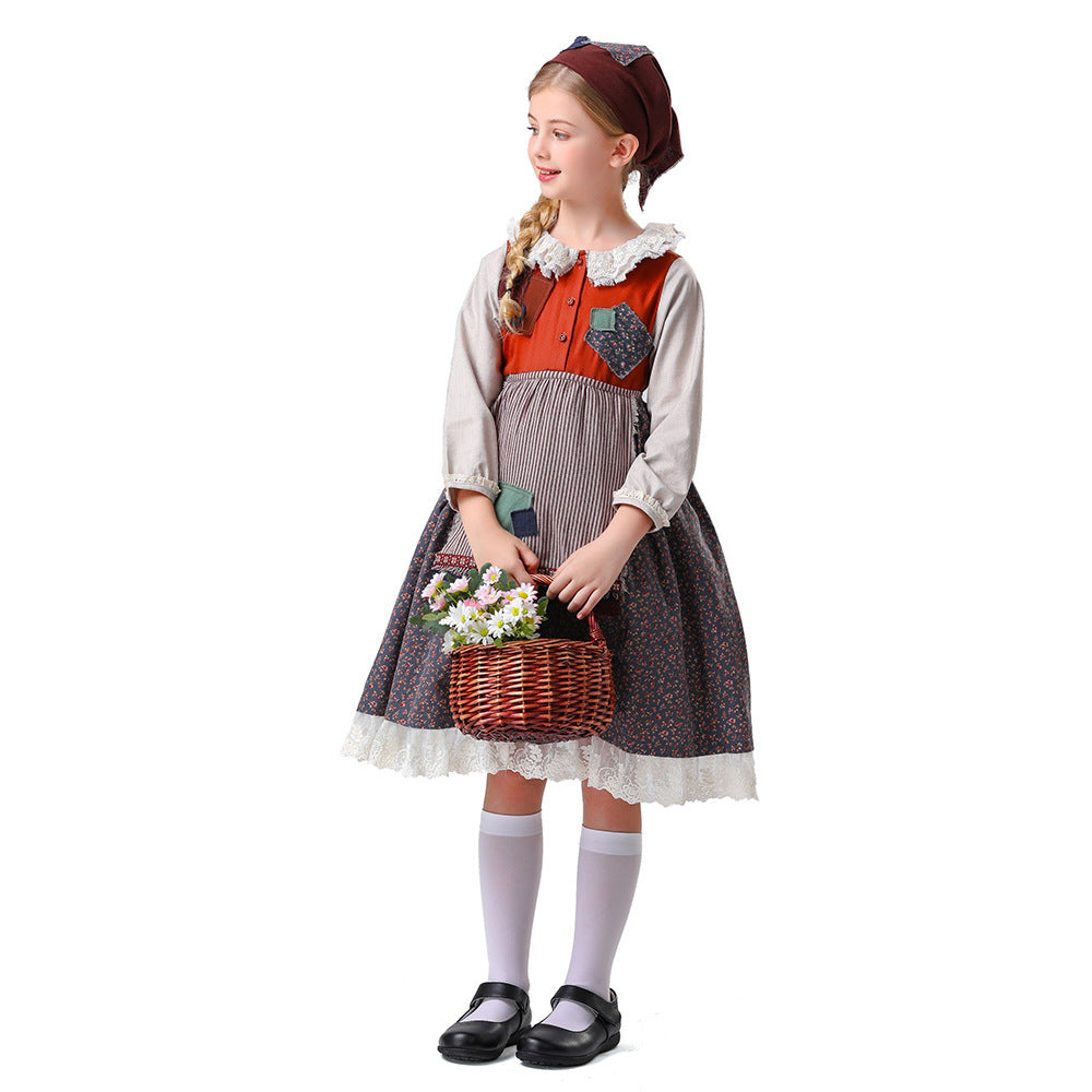 Women's Nan vintage-inspired ruffled dress with removable apron and lace trim Mune Fashion