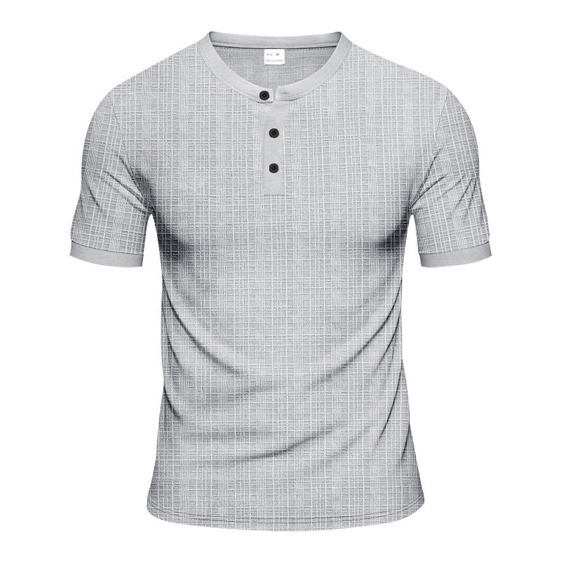 Men's nano band collar henley with fine mesh structure and slim fit Mune Fashion