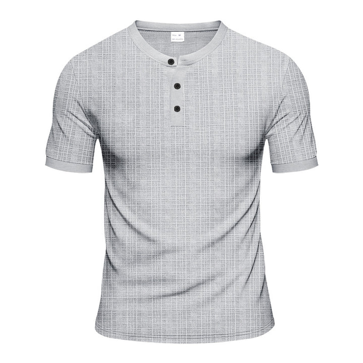 Men's nano band collar henley with fine mesh structure and slim fit Mune Fashion