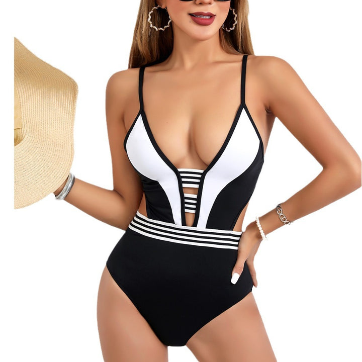 Women's Sporty One-Piece Swimsuit with Deep V-Neck and Side Cut-Outs Mune Fashion
