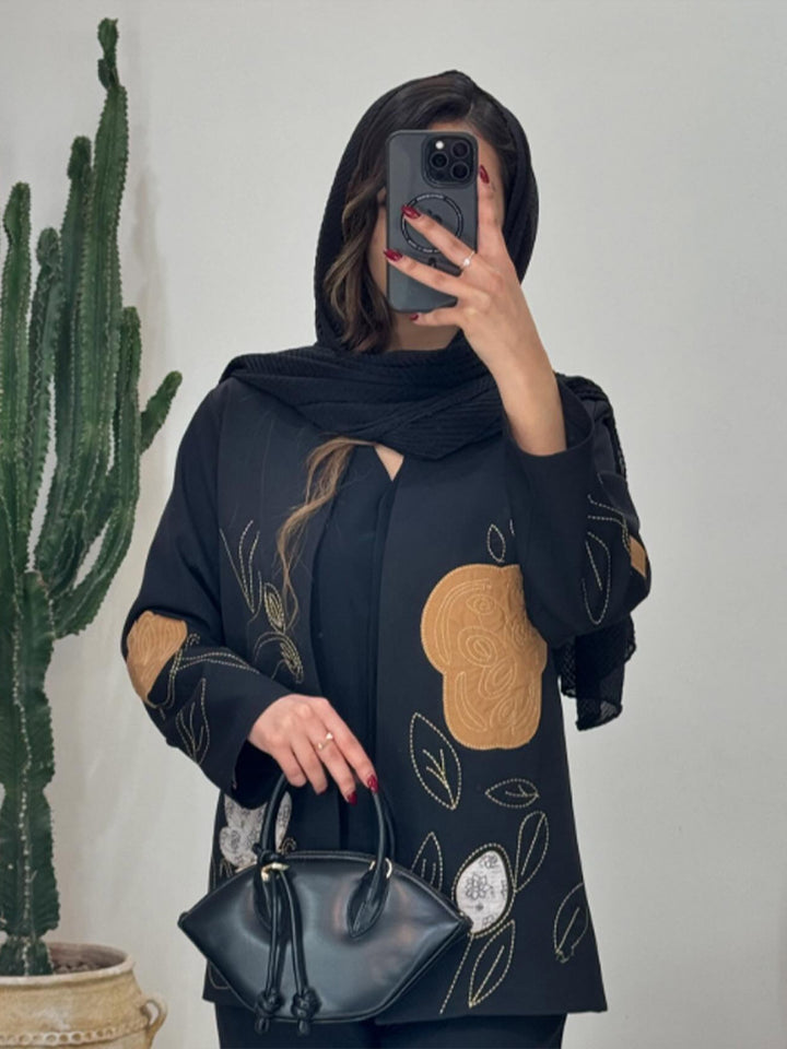 Women open cardigan blazer with floral embroidery & appliqués Mune Fashion