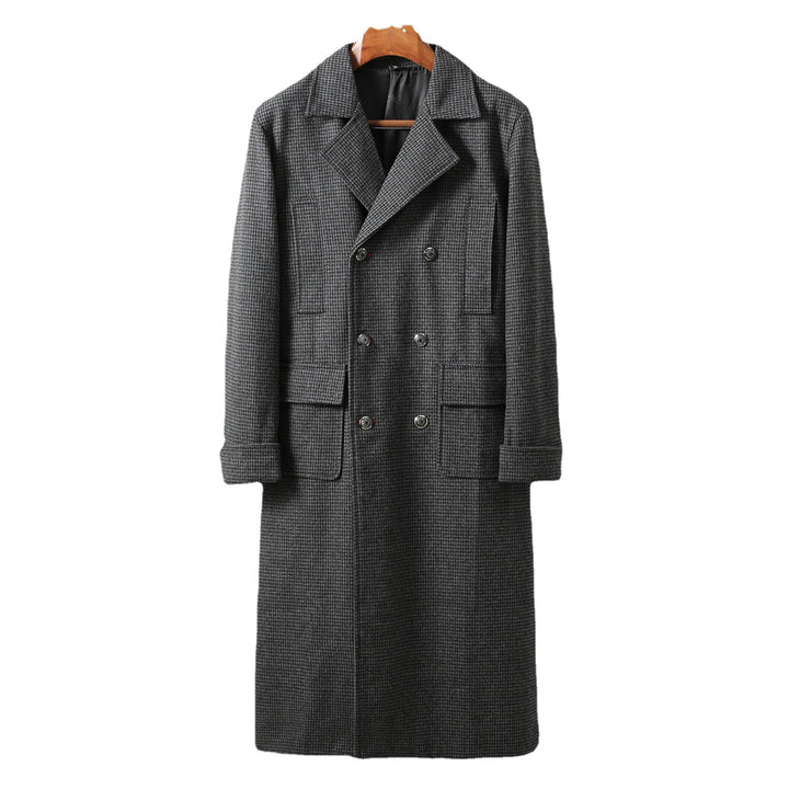 Men's Elegant long cut wool coat with double row and flap pockets Mune Fashion